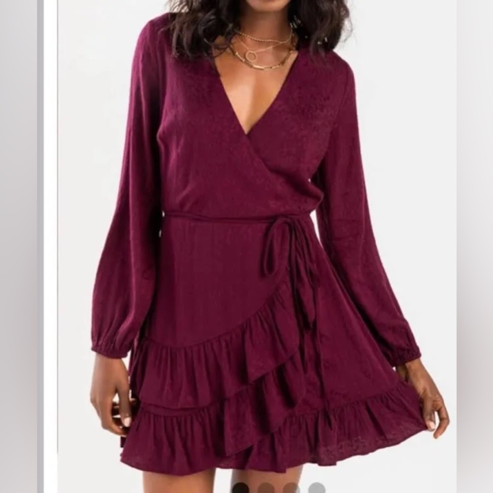 Mi AMI Burgundy Animal Print Wrap Dress